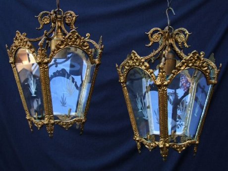 Pair of Antique brass Hall Lanterns