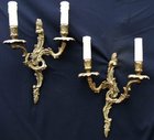 Pair of  Double Arm Louis Style Brass Wall Lights