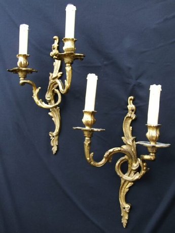 Pair of Early 20th Century Double Arm Louis Style Brass Wall Ligh