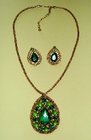 Emerald Rhinestone Pendant Necklace Earring Set, Juliana