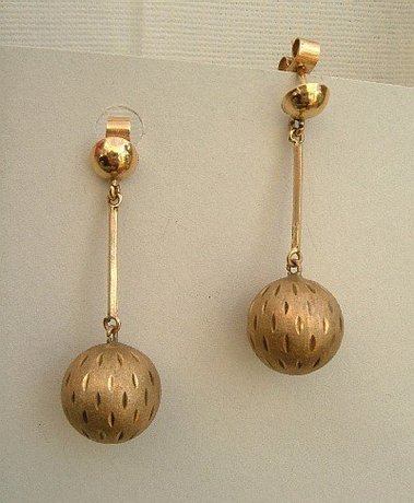 Vintage Large Diamond Cut Baubles Gold Earrings
