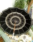 White Handled Umbrella in Black with Silver and Grey Stripes