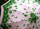 Vintage Automatic Cream & Green Floral Umbrella in Chrome