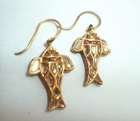 Antique Crystal and Enamel Gold Fish Earrings