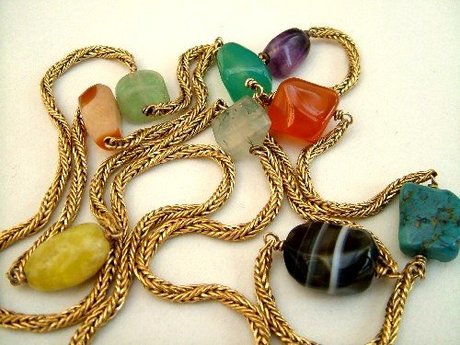 Arts and Crafts 15ct Gold Gemstone Necklace