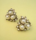 Vintage Pearls and Diamante Silver Stud Earrings
