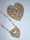 Rhinestones Heart Brooch and Matching Necklace