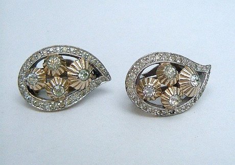 Vintage Jomaz Signed Two Tone Crystal Earrings