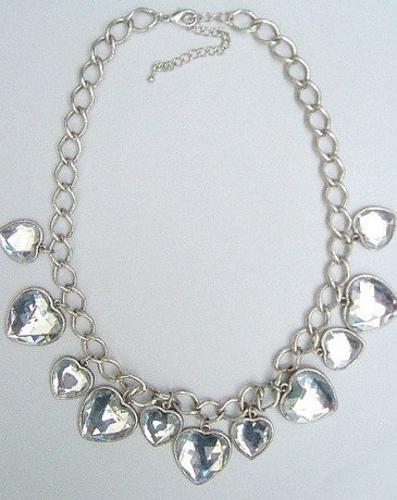 Vintage Silver Tone Dangling Faceted Hearts Necklace