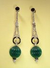 Art Deco Stone Set Black with Green Baubles Long Earrings