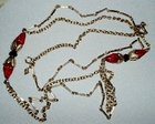 Vintage Sarah Coventry Double Chains Red Fuscia Necklace