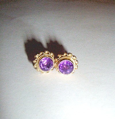 Vintage Amethyst Ornate Gold Earrings