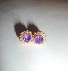 Vintage Amethyst Ornate Gold Earrings