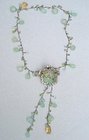 Vintage Necklace with Gemstones Citrine, Peridot, Chalcedony