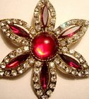 Weiss Red Rhinestone Star Flower Vintage Brooch