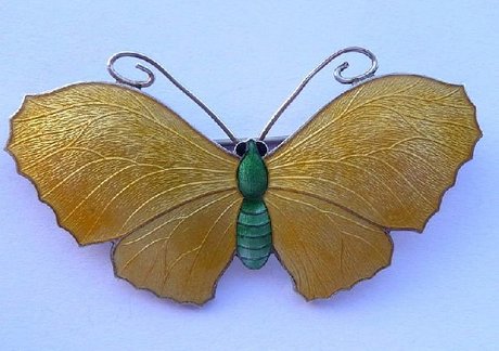 JA&S Art Nouveau Sterling Silver Enamel Butterfly Brooch
