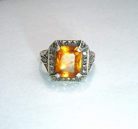 Art Deco Silver Citrine and Marcasites Ring