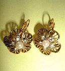 Large Flower Petals Pearls and Stone Set Earrings