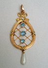 Antique Topaz and Pearl Drop Pendant by Barnet Henry Joseph