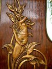 French Art Nouveau Mirror with Bronze Maiden and Foliage