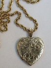 Vintage Gold Heart Scrolls Engraved Locket with Chain