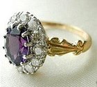 Antique Diamond and Amethyst Engagement 18K Gold Ring