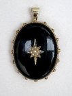Victorian Black Onyx and Pearls Star Gold Locket