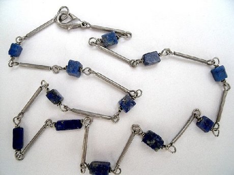 Art Deco Natural Blue Lapis Lazuli Silver Necklace