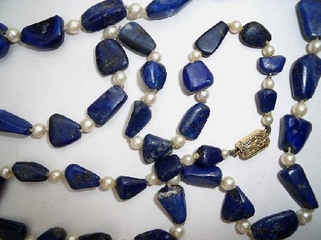 Lapis Lazuli and Pearls 14ct Gold Clasp Necklace