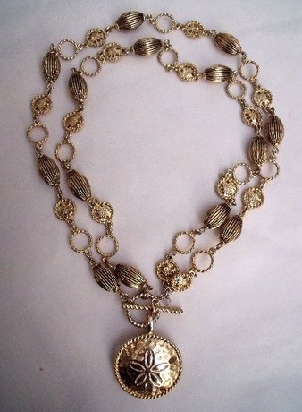 Monet Fancy Gold Double Strand Large Pendant Necklace 