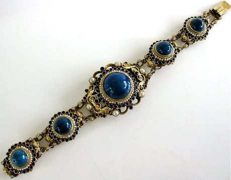 Austro Hungarian Blue Lapis & Pearls Gemstones Bracelet