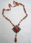 Czech Carnelian Multi Glass Stones Antique Necklace
