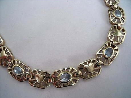 Aquamarine Stone Set Hearts 9ct Gold Vintage Bracelet