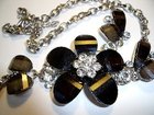 Black and Silver Diamante Flower Vintage Necklace