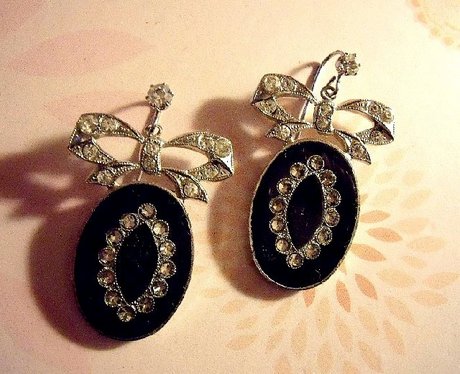 Large Black and Diamante Bows Drop Earrings