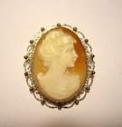 Ornate Gold Cameo Large Brooch Pendant