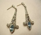 Art Nouveau Paste and Aquamarine Drop Earrings