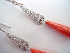 Vintage Pink Coral Gold and Silver Diamante Drop Earrings