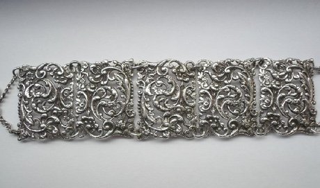 Ornate Victorian Pierced Silver Panel Bracelet 
