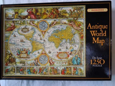 ANTIQUE WORLD MAP  WADDINGTON 1250 DE LUXE PUZZLE 