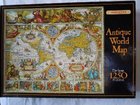 ANTIQUE WORLD MAP  WADDINGTON 1250 DE LUXE PUZZLE 