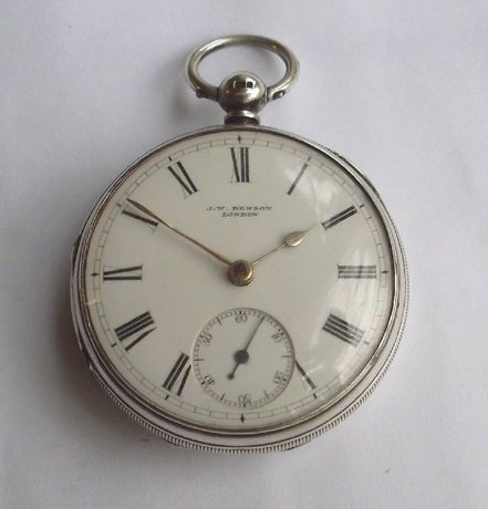 J W Benson silver Victorian fusee pocket watch.