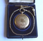 Baillod 18ct gold hunter pocket watch with gold chain & key + box