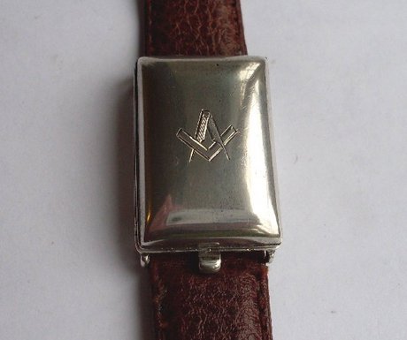 Masonic silver hunter cased men's wristwatch.