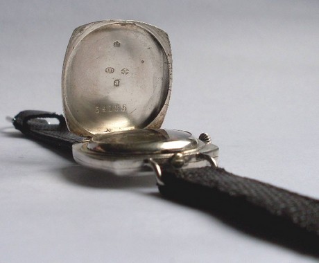 WW1 square hunting cased men's silver military style wristwatch.