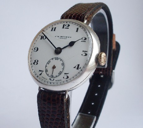 J W Benson men's pre WW1 silver wristwatch.