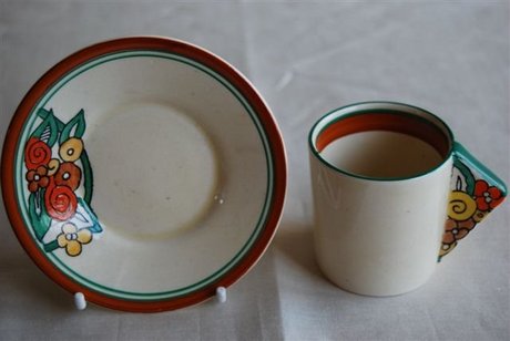 Clarice Cliff Conical Coffee Can and Saucer