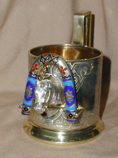 Russian silver and enamel Tea Glass Holder