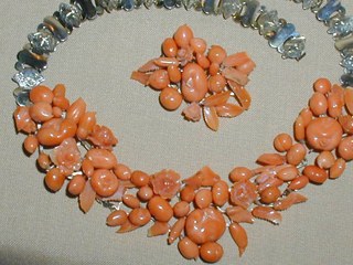 Coral Necklace & Brooch