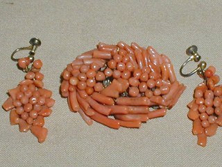 Coral Brooch & Earrings